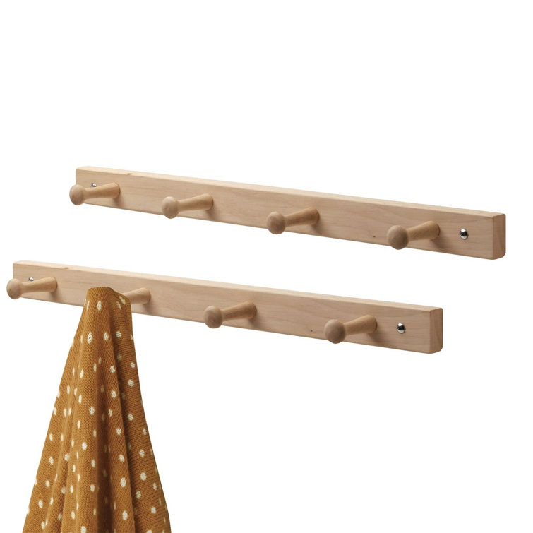 Levi Beer Set Of 2 Wooden Peg Rail Coat Rail With 4 Coat Hooks For